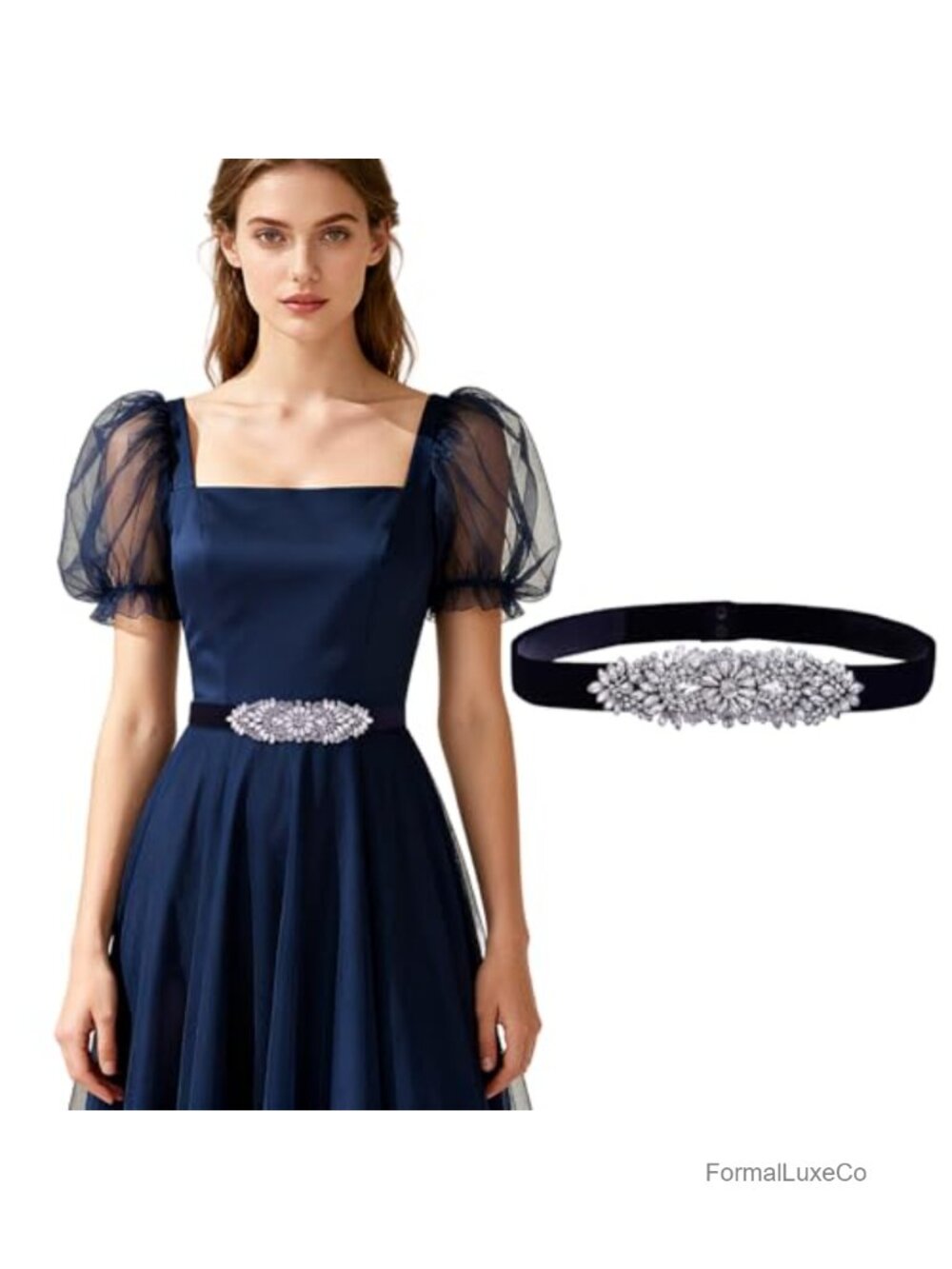 Rhinestone Stretchy Sash Belt Elastic Waist Belt for Party Dress